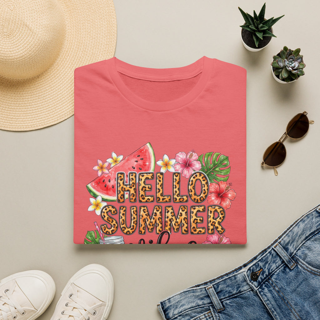 Hello Summer Vibes Watermelon Floral Leopard Print T-Shirt