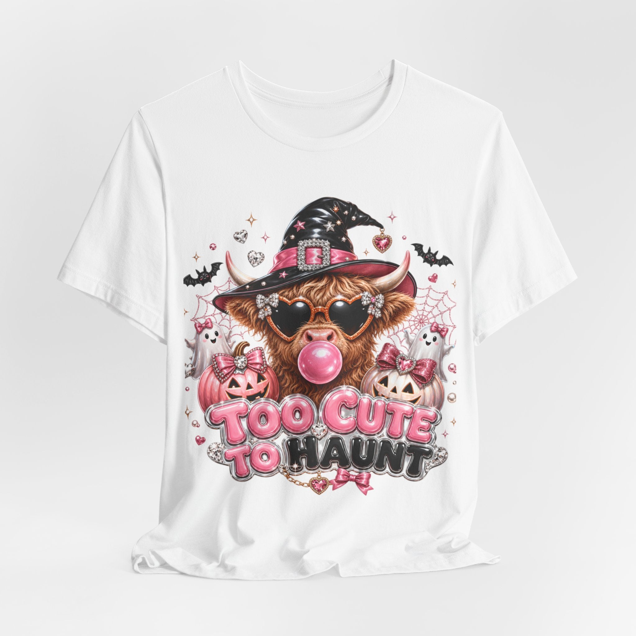 Halloween Cow T-Shirt — "Too Cute to Haunt" Cute Witch Cow Graphic Tee