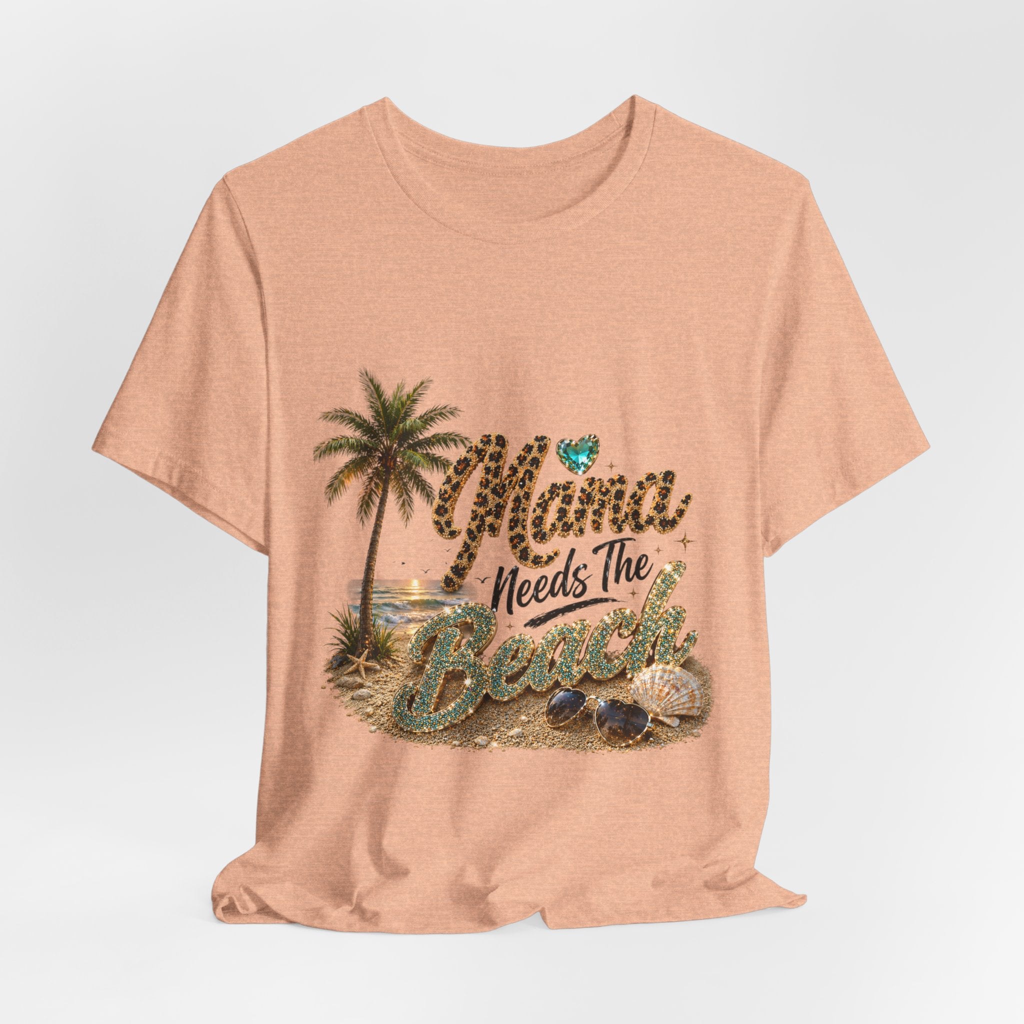 Mama Needs The Beach T-Shirt | Palm Tree, Seashells, Leopard Script