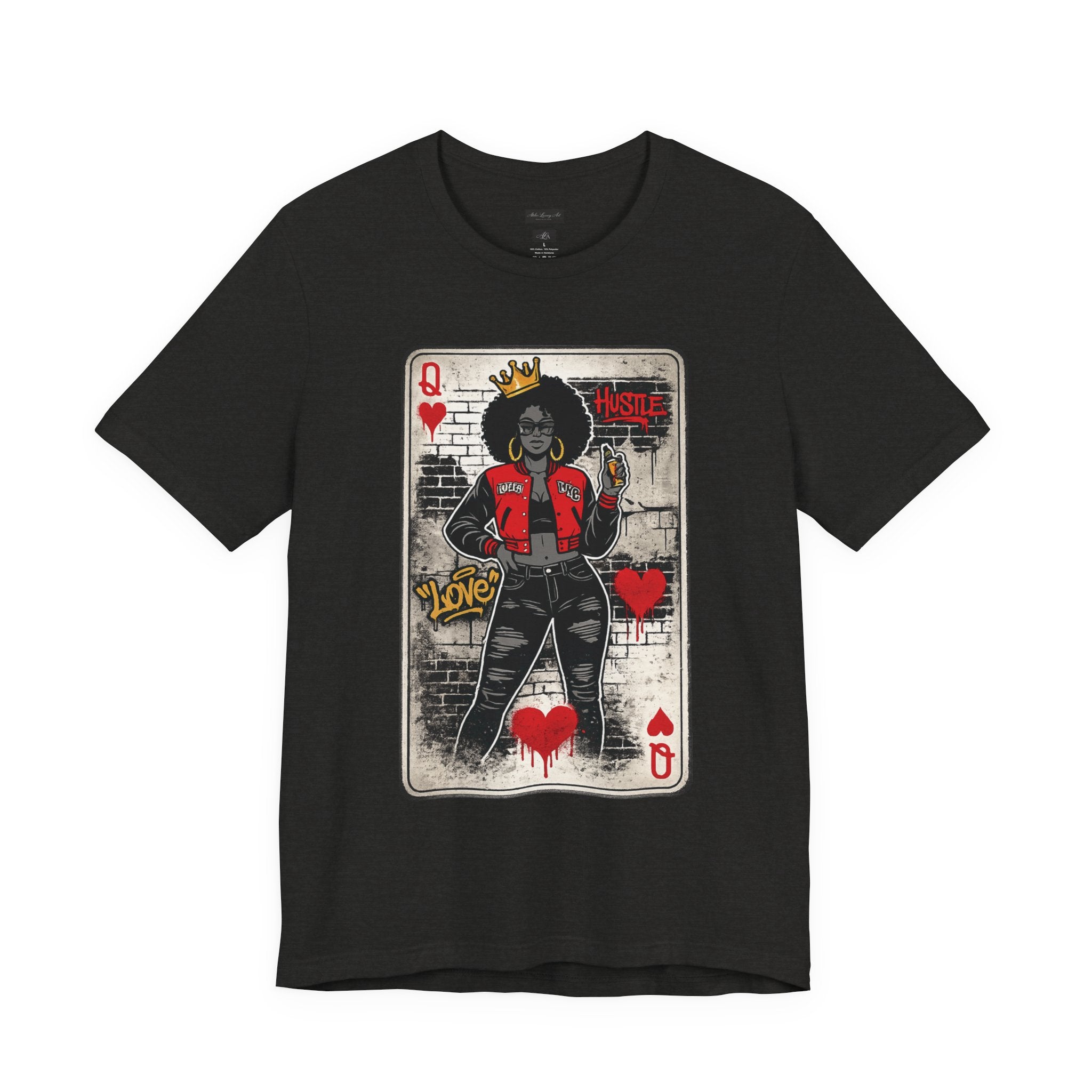 Queen of Hearts Playing Card Tee | Retro Street Art Queen, Love Hearts Design