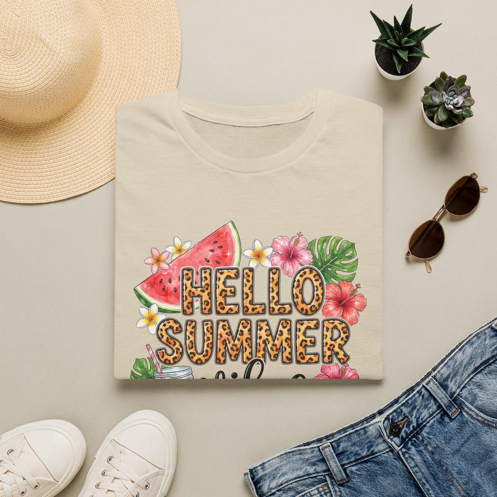 Hello Summer Vibes Watermelon Floral Leopard Print T-Shirt