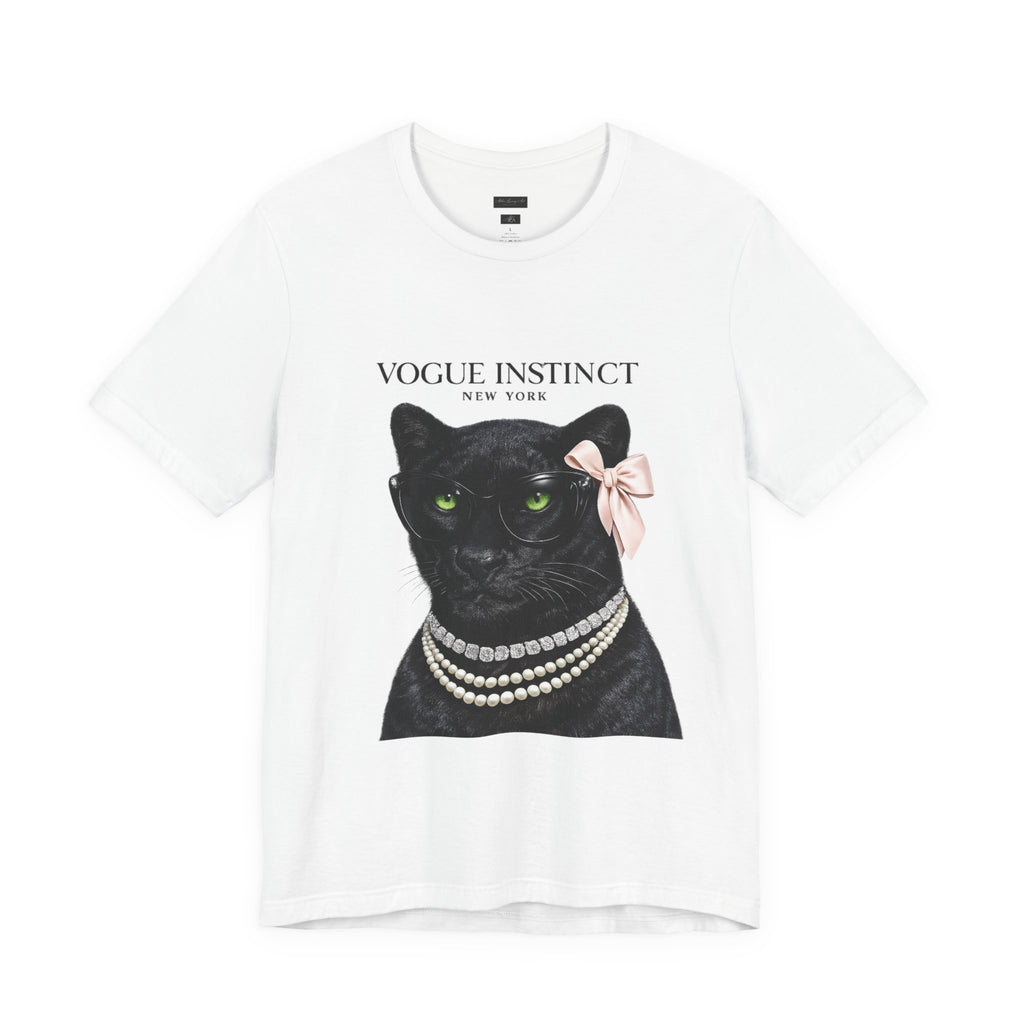 Vogue Instinct Black Cat with Pearls Tee | Fashion Cat T-Shirt