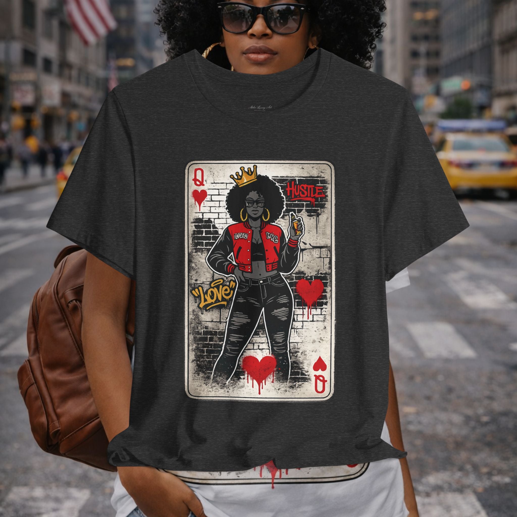 Queen of Hearts Playing Card Tee | Retro Street Art Queen, Love Hearts Design
