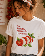 Caprese Salad T-Shirt — Sun. Tomato. Mozzarella. Happiness. Graphic Tee