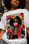 Afro Bubblegum Queen Tee | Street Art Graffiti Portrait, Crowned Woman