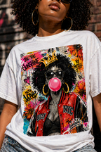 Afro Bubblegum Queen Tee | Street Art Graffiti Portrait, Crowned Woman