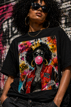 Afro Bubblegum Queen Tee | Street Art Graffiti Portrait, Crowned Woman