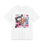 Teacher Good Vibes Cute Pastel Sticker Collage T-Shirt | Coffee, Headphones, Journal | Back to School