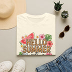 Hello Summer Vibes Watermelon Floral Leopard Print T-Shirt