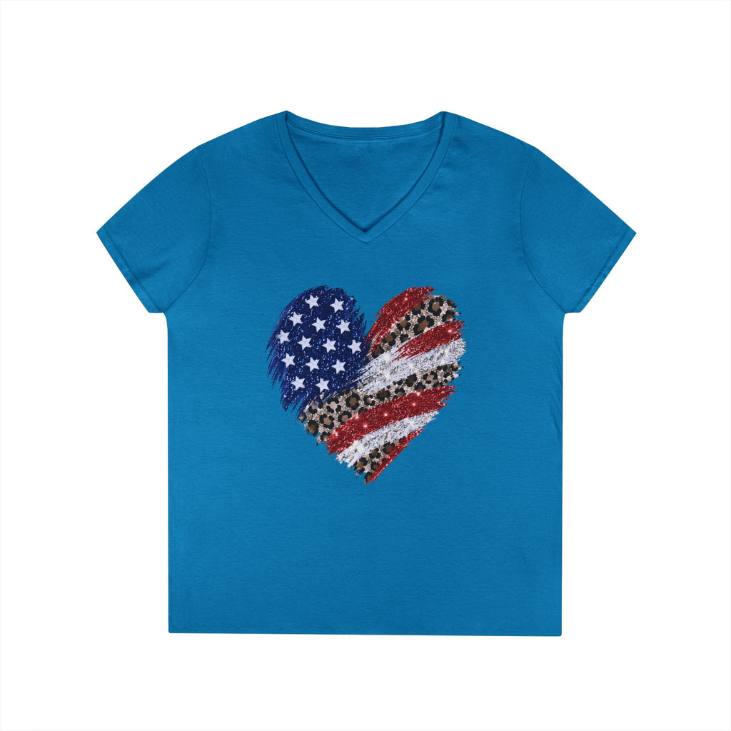 American Flag Leopard Heart T-Shirt | V-Neck Patriotic Tee