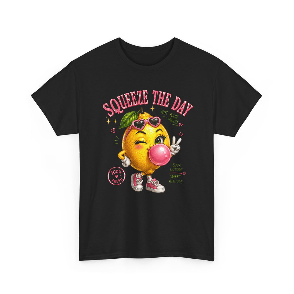 Squeeze The Day Lemon Graphic Tee | Retro Cartoon Fruit Shirt