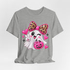 Pink Ghost Halloween T-Shirt with Leopard Bow