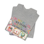 In My Class We Learn We Grow Teacher Illustration T-Shirt | School Icons