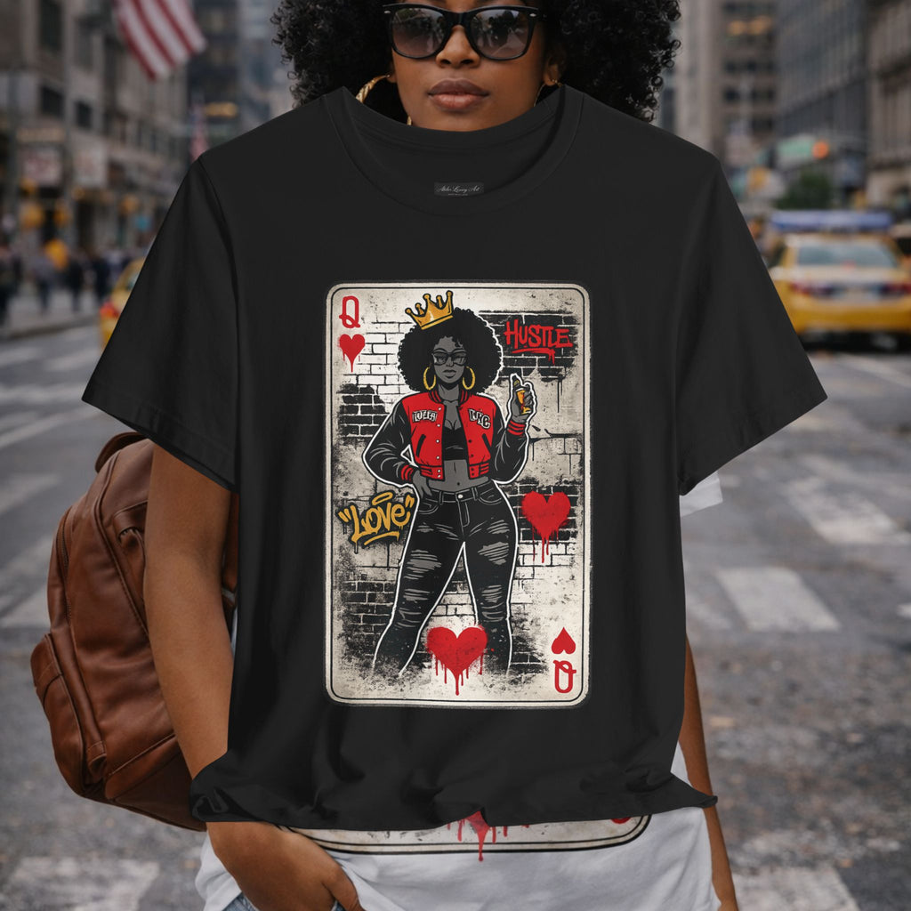 Queen of Hearts Playing Card Tee | Retro Street Art Queen, Love Hearts Design