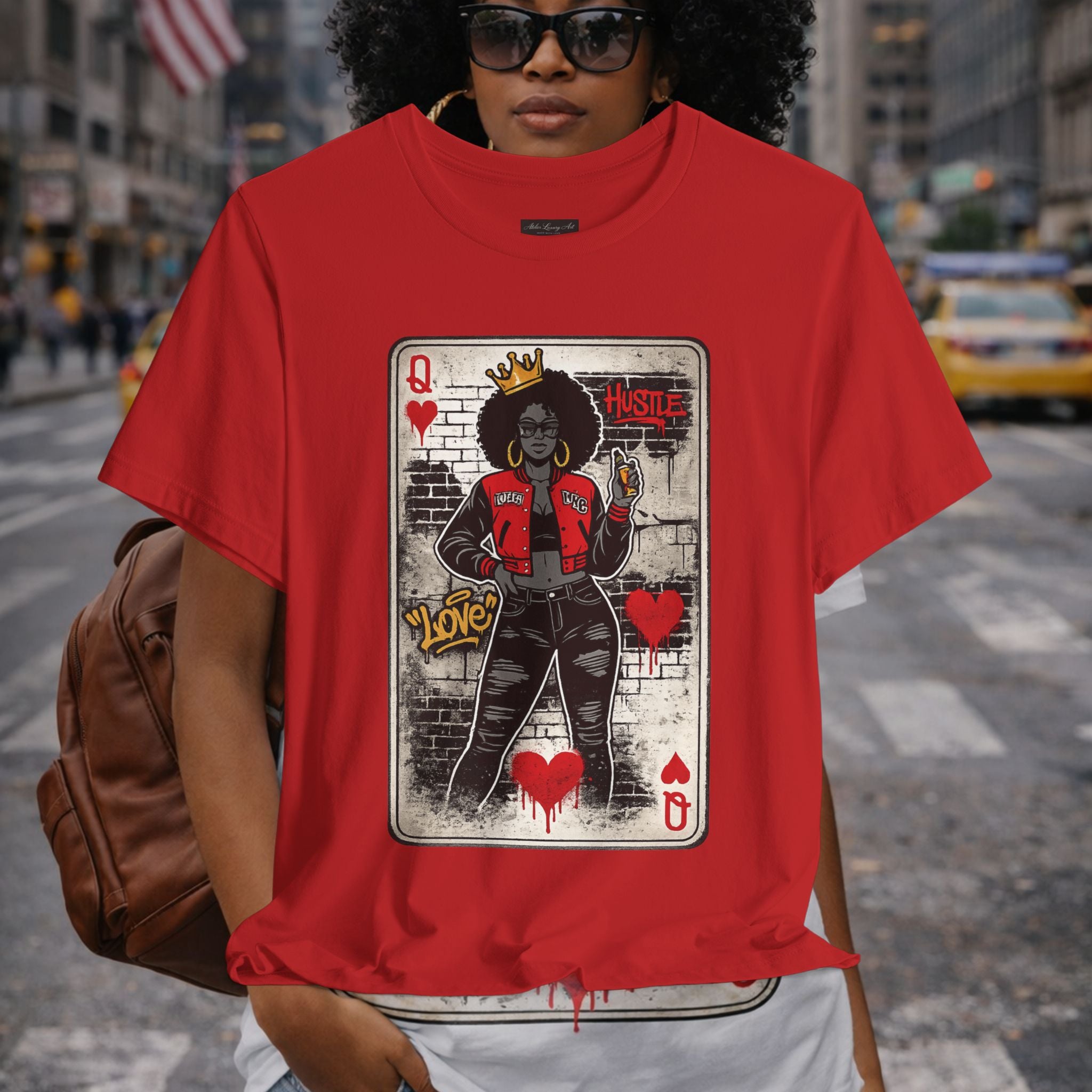 Queen of Hearts Playing Card Tee | Retro Street Art Queen, Love Hearts Design