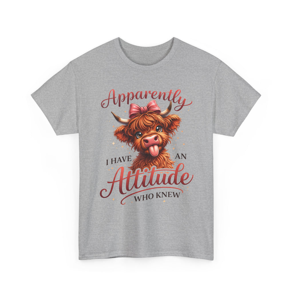 Apparently I Have An Attitude Cow T-Shirt | Cute Highland Cow Graphic