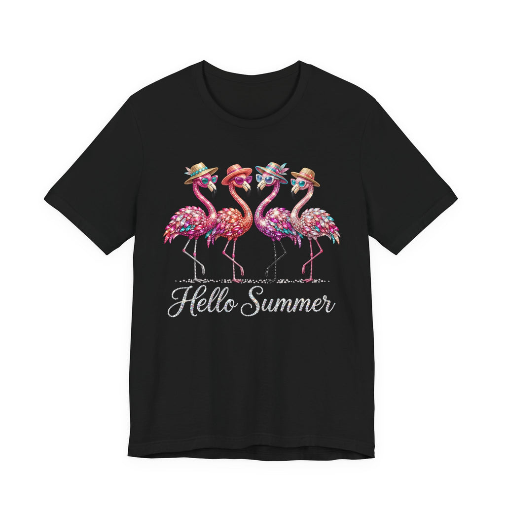 Hello Summer Flamingos T-Shirt | Pink Flamingo Beach Graphic Tee