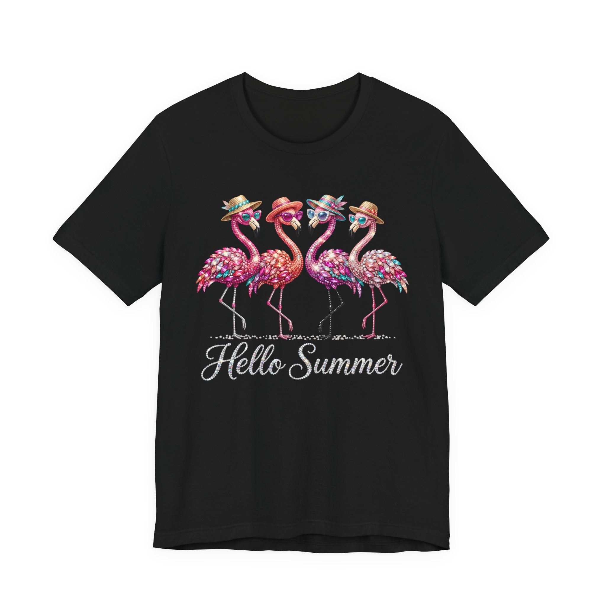 Hello Summer Flamingos T-Shirt | Pink Flamingo Beach Graphic Tee