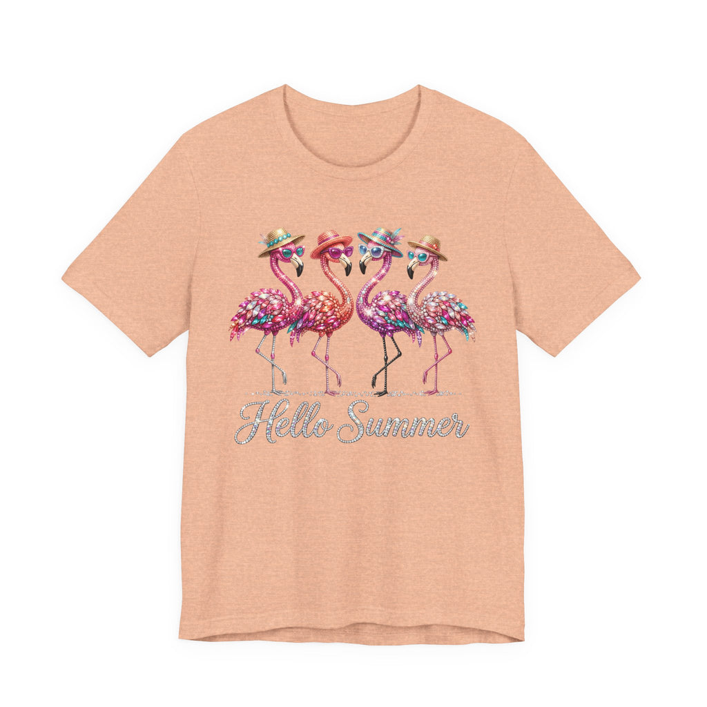 Hello Summer Flamingos T-Shirt | Pink Flamingo Beach Graphic Tee