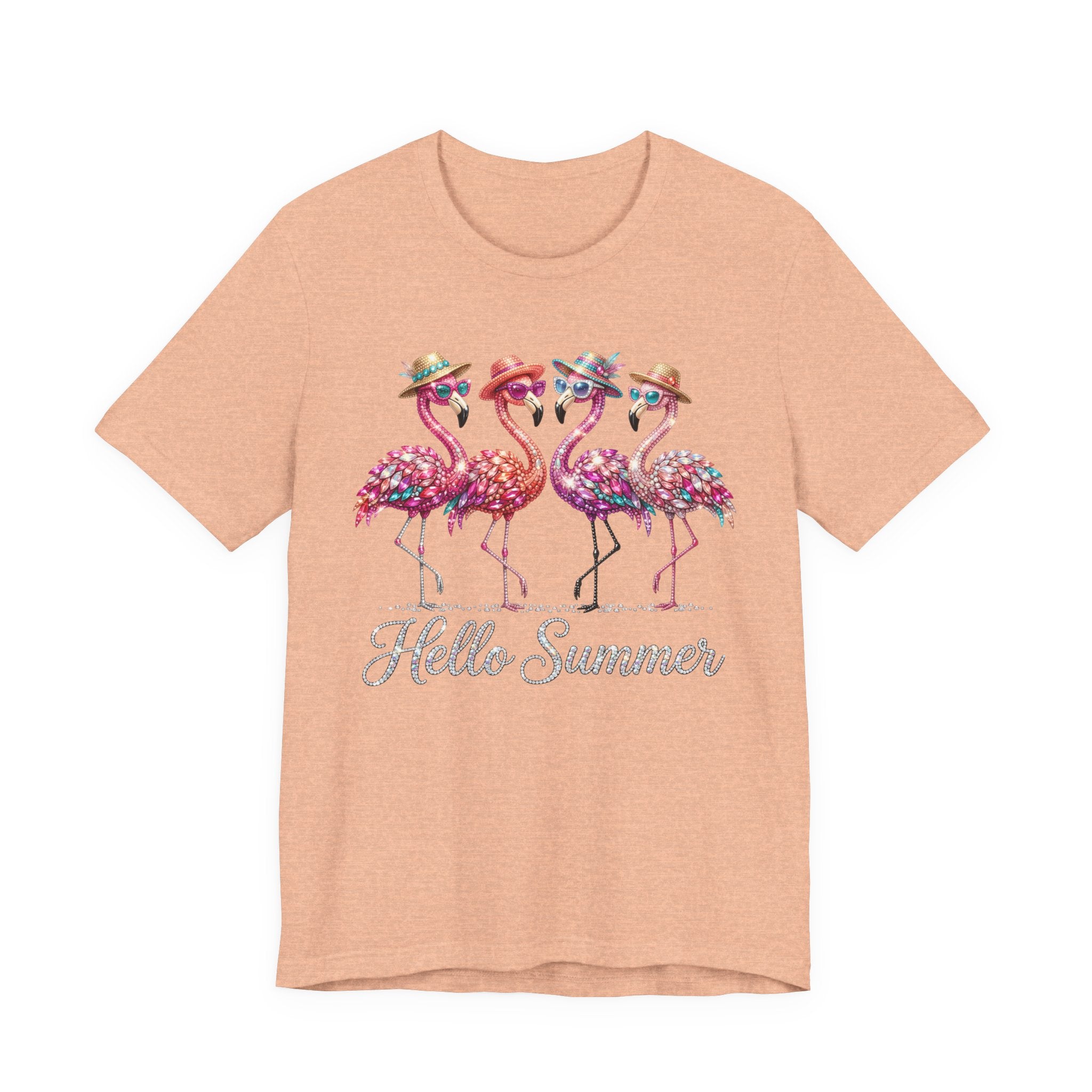 Hello Summer Flamingos T-Shirt | Pink Flamingo Beach Graphic Tee
