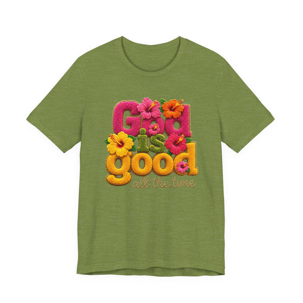 God Is Good all the time T-Shirt | Floral Retro Typography