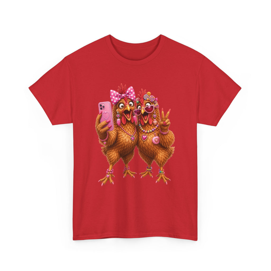 Two Chickens Taking Selfie T-Shirt | Funny Poultry Illustration