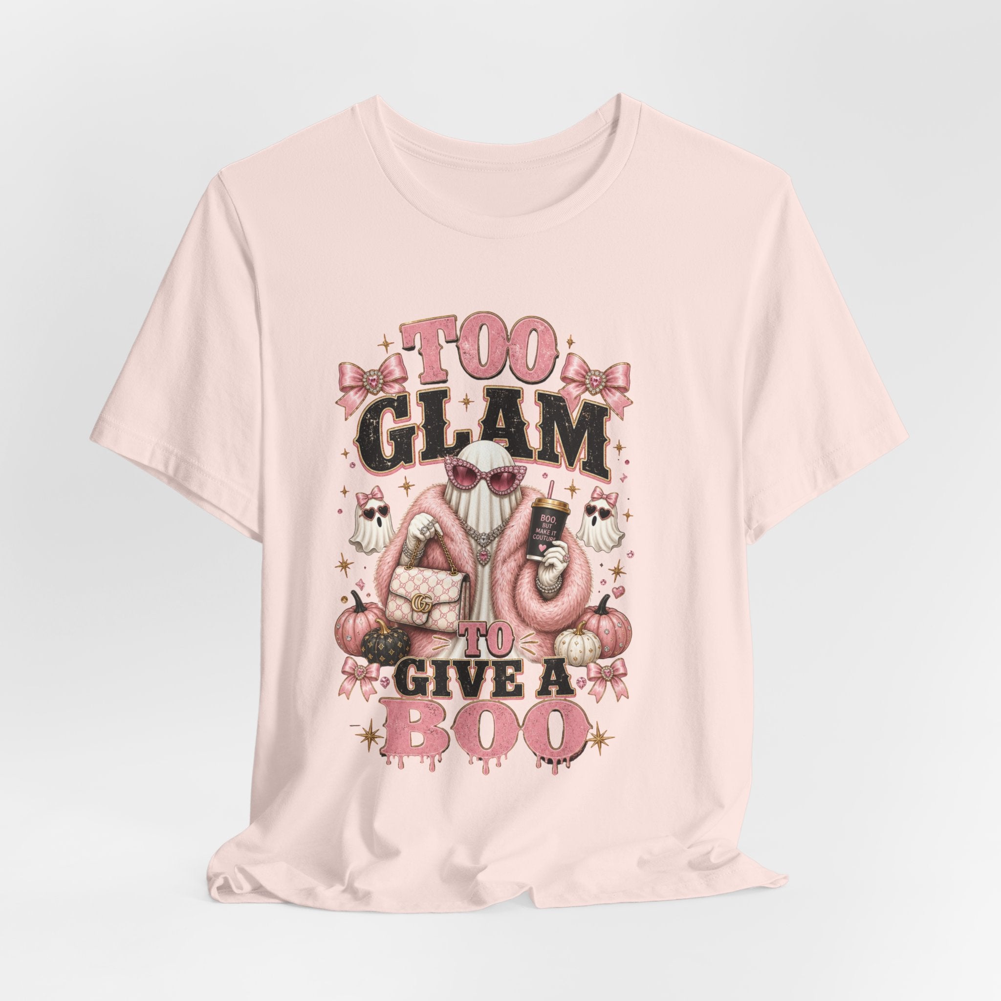 Too Glam To Give A Boo Halloween Tee — Pink Glamorous Costume Shirt