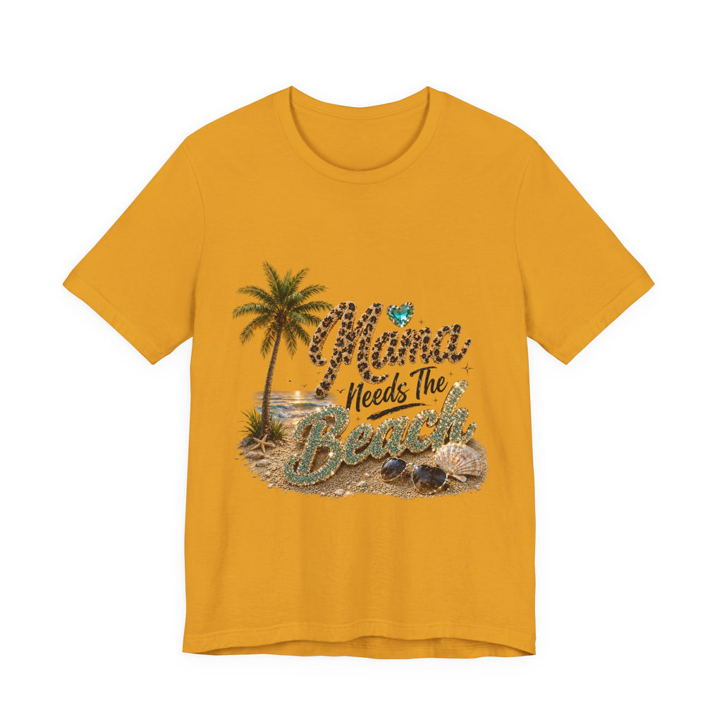 Mama Needs The Beach T-Shirt | Palm Tree, Seashells, Leopard Script