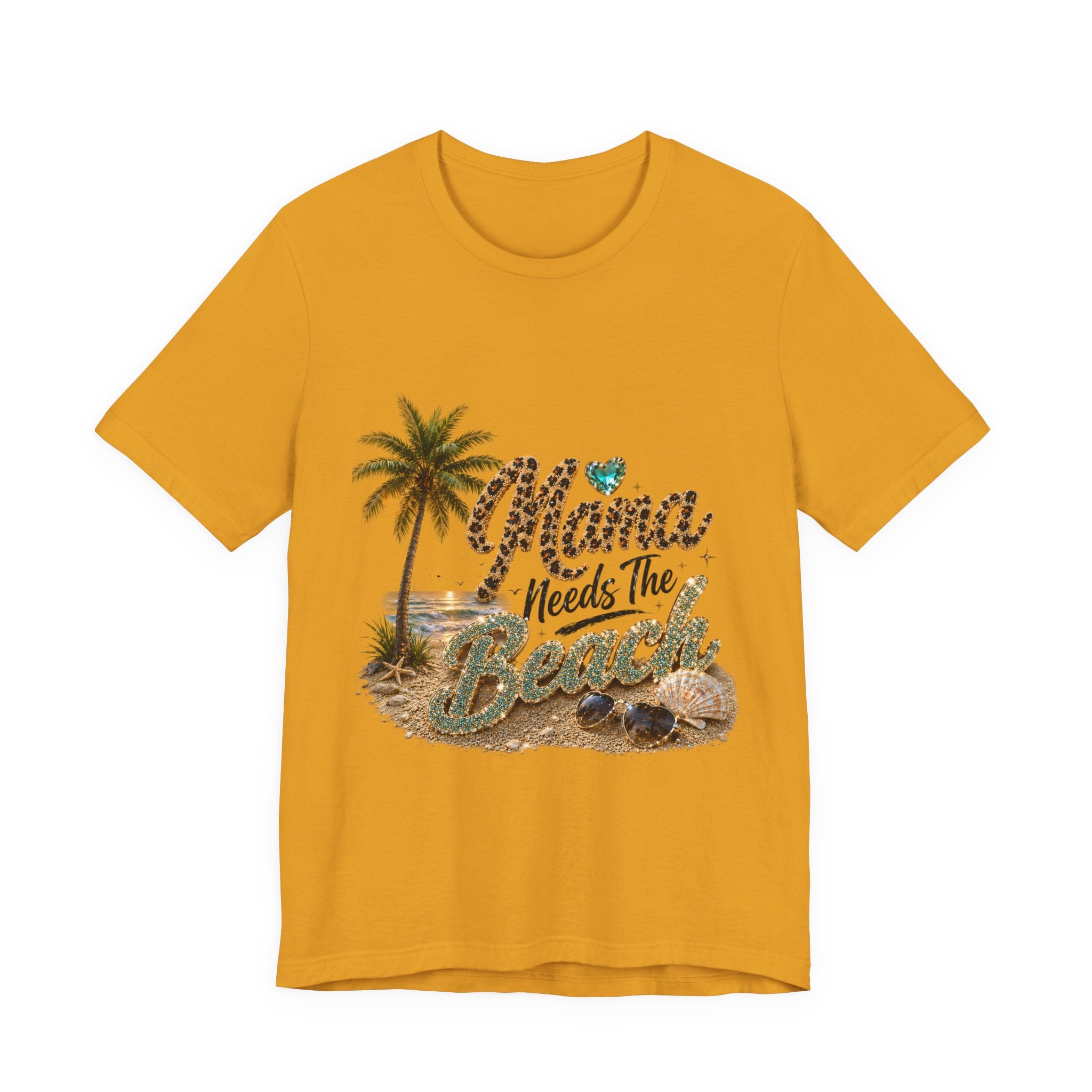 Mama Needs The Beach T-Shirt | Palm Tree, Seashells, Leopard Script