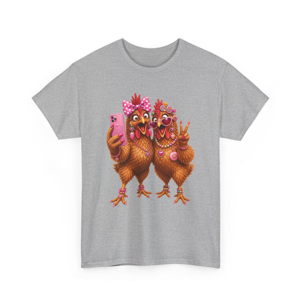Two Chickens Taking Selfie T-Shirt | Funny Poultry Illustration