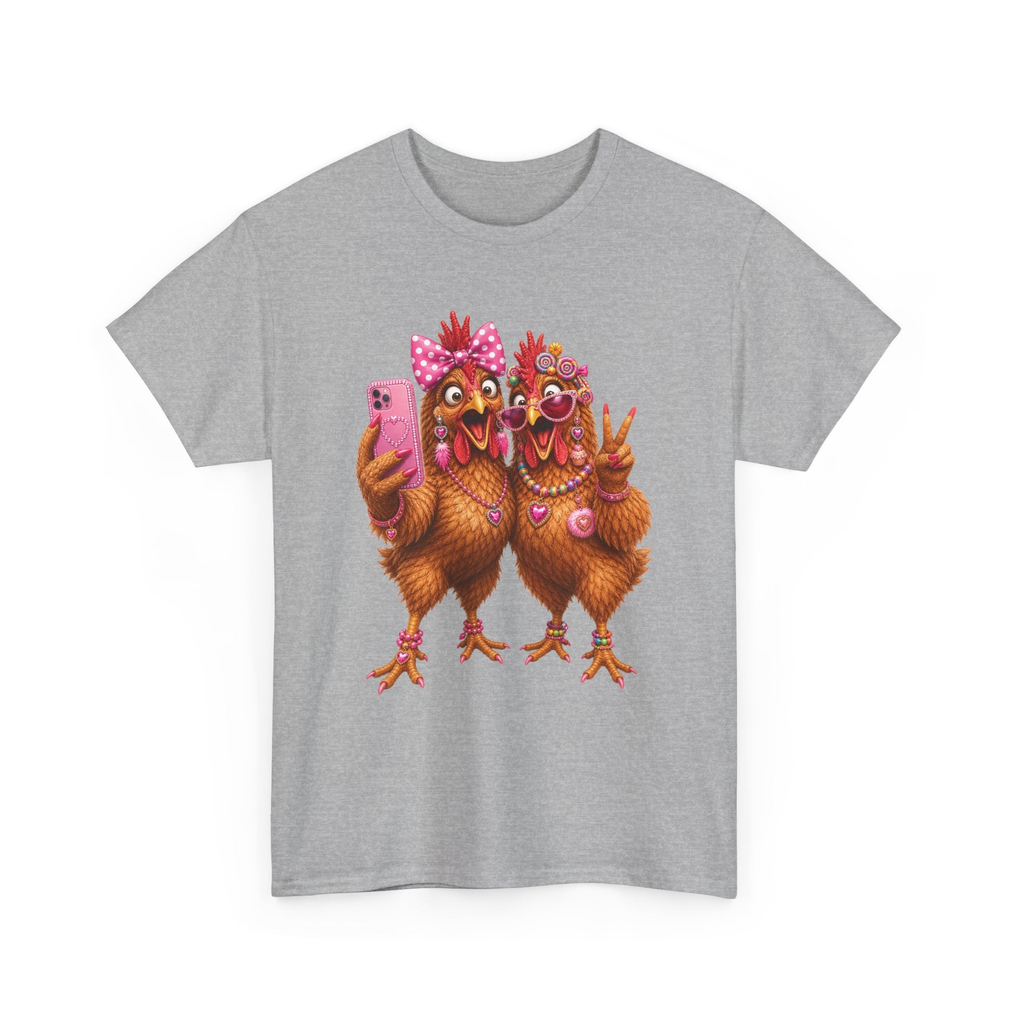 Two Chickens Taking Selfie T-Shirt | Funny Poultry Illustration