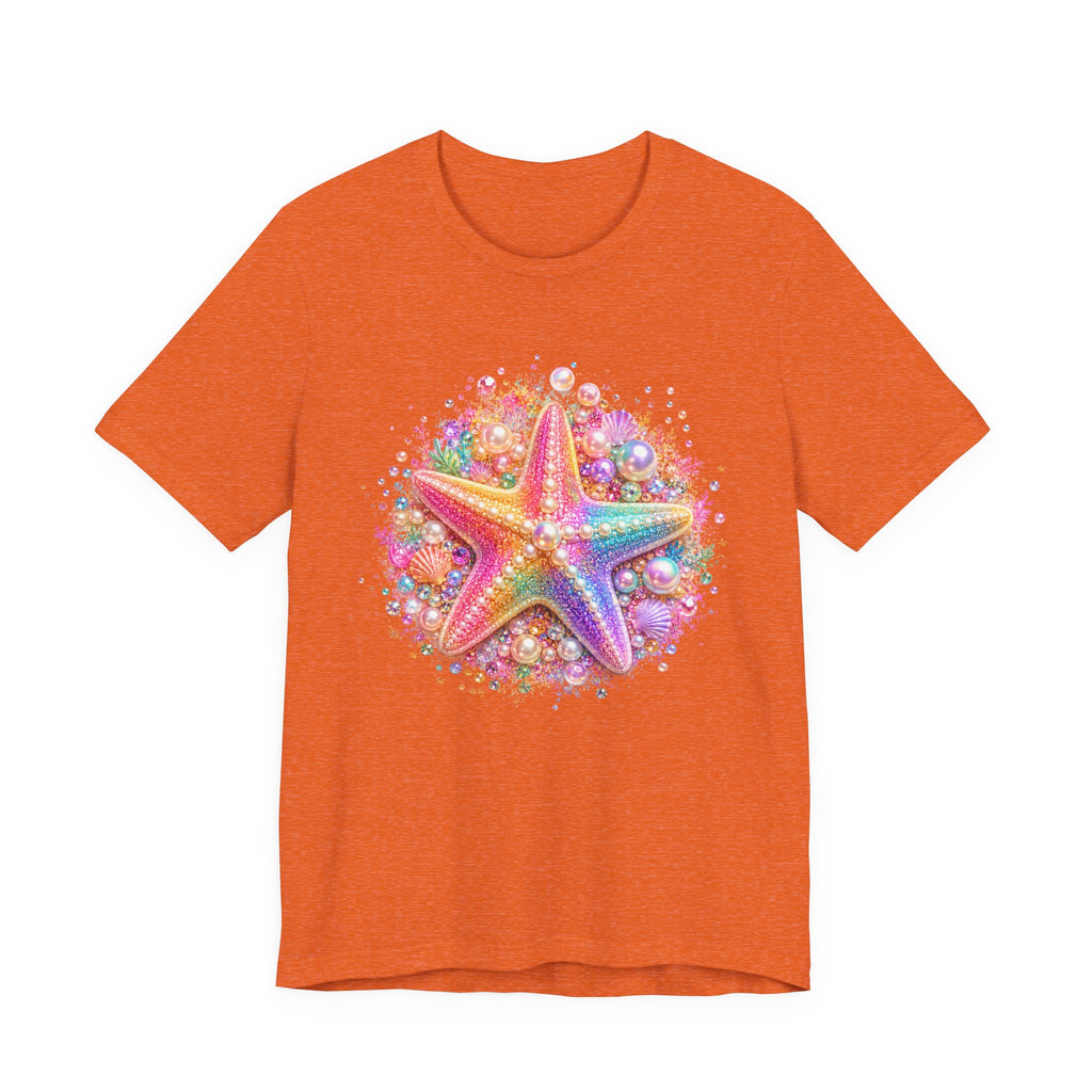 Rainbow Starfish T-Shirt | Colorful Seashell Beach Art