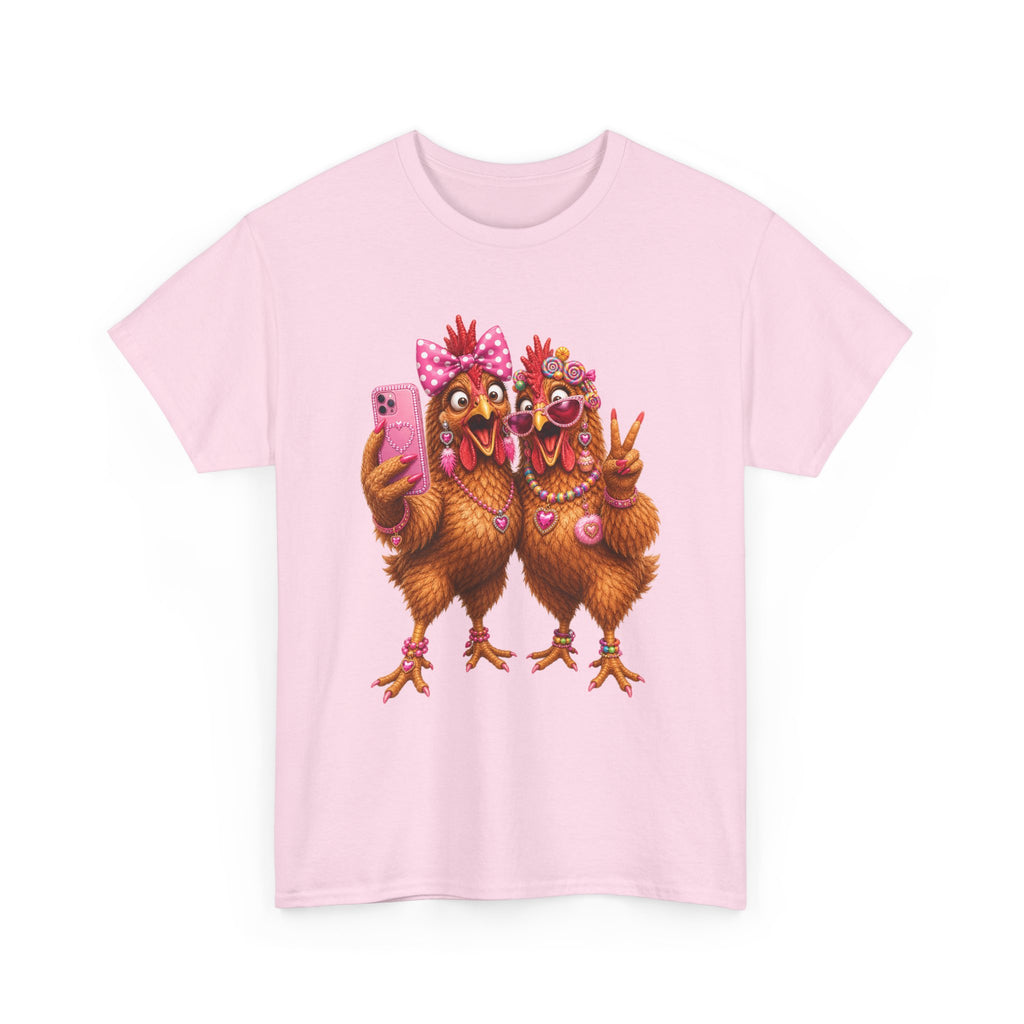 Two Chickens Taking Selfie T-Shirt | Funny Poultry Illustration