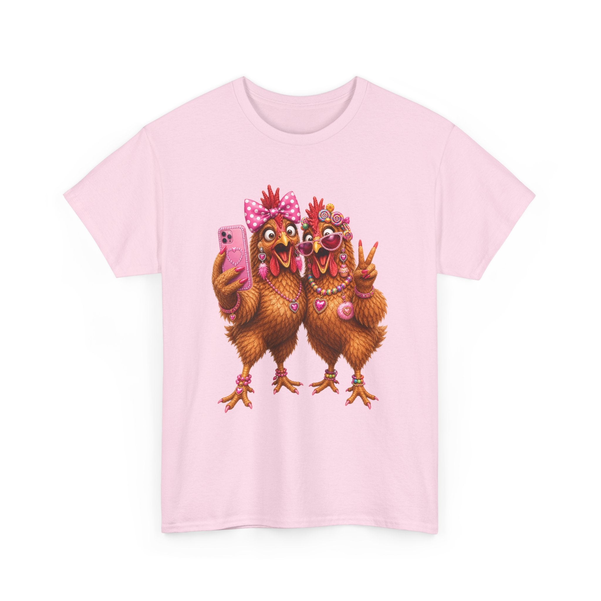 Two Chickens Taking Selfie T-Shirt | Funny Poultry Illustration