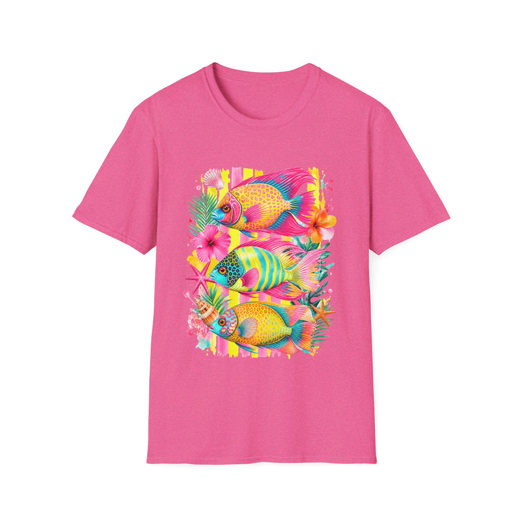 T-shirt Poisson tropical coloré | Illustration Néon Hibiscus Plage