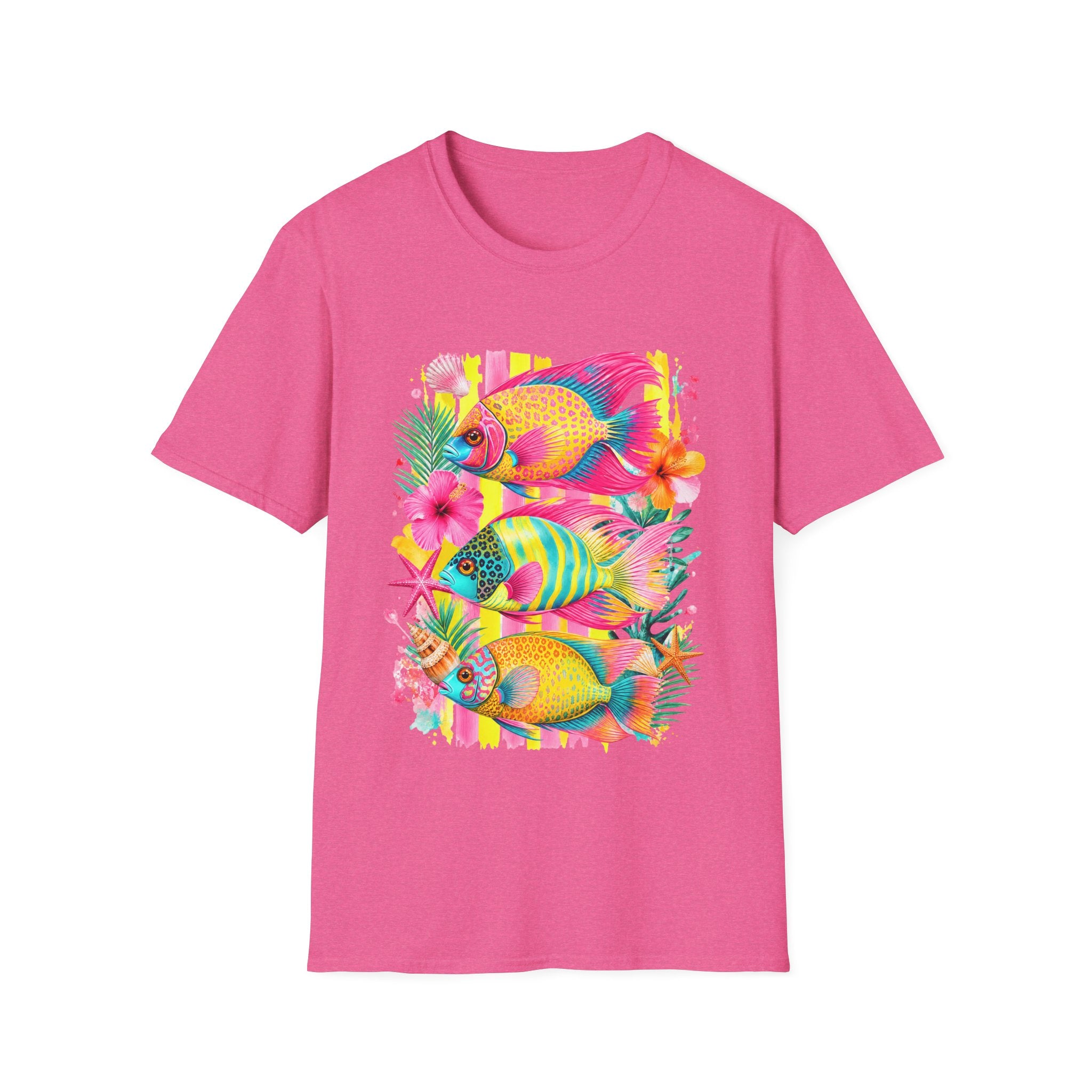 T-shirt Poisson tropical coloré | Illustration Néon Hibiscus Plage