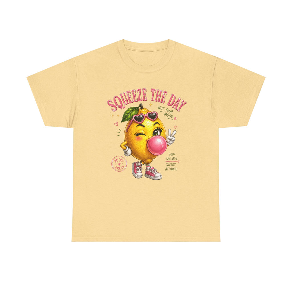 Squeeze The Day Lemon Graphic Tee | Retro Cartoon Fruit Shirt