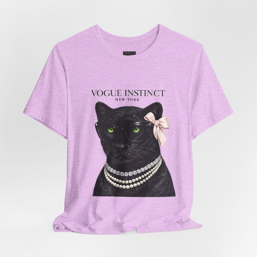 Vogue Instinct Black Cat with Pearls Tee | Fashion Cat T-Shirt