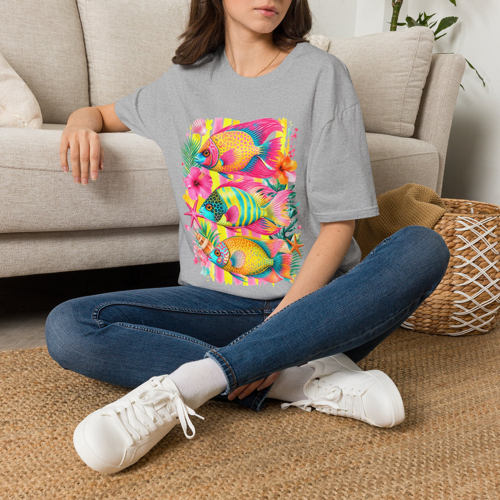 T-shirt Poisson tropical coloré | Illustration Néon Hibiscus Plage