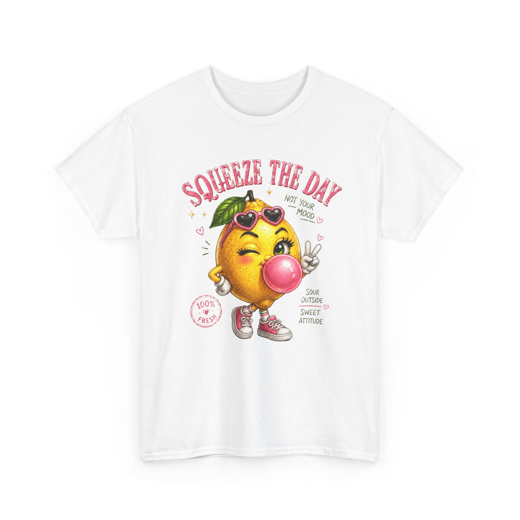 Squeeze The Day Lemon Graphic Tee | Retro Cartoon Fruit Shirt