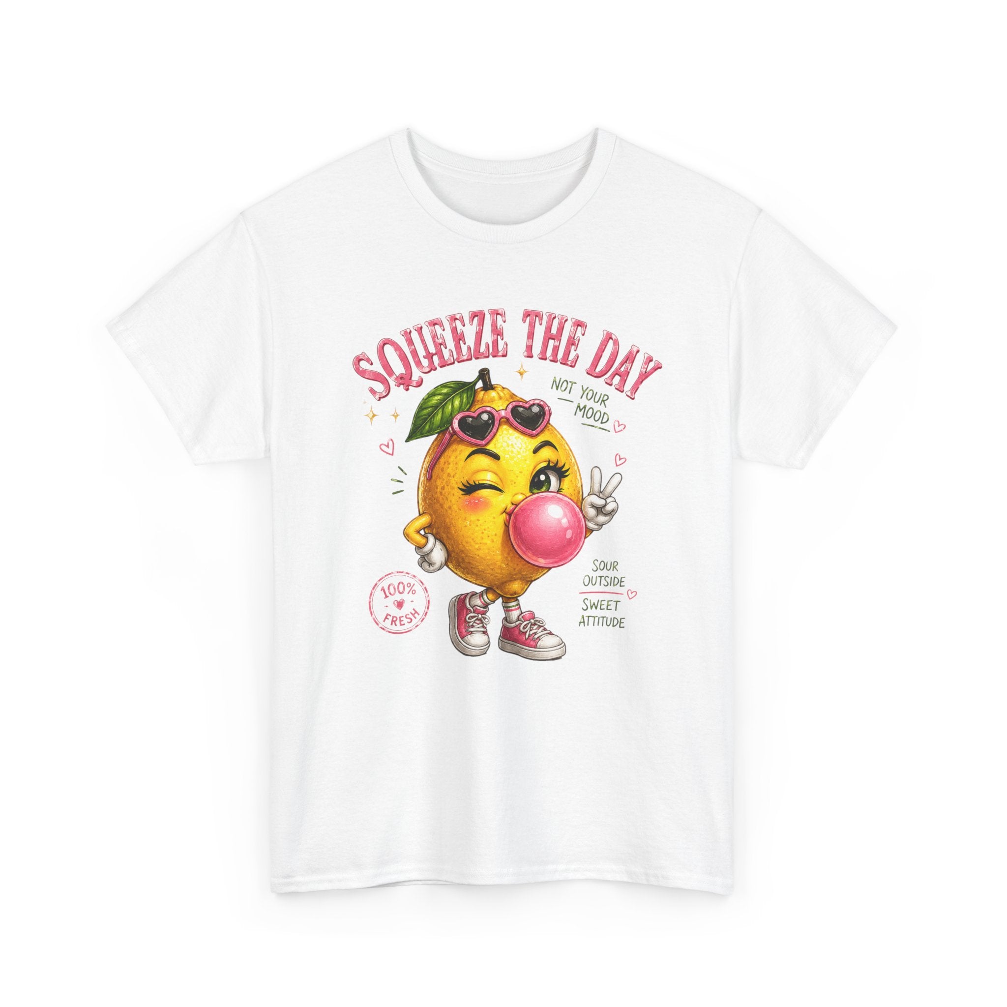 Squeeze The Day Lemon Graphic Tee | Retro Cartoon Fruit Shirt