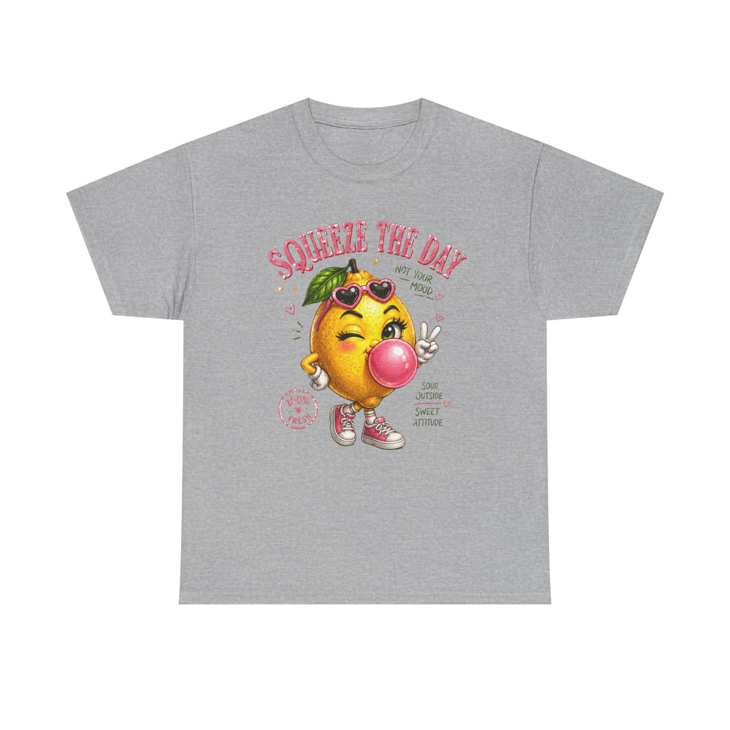 Squeeze The Day Lemon Graphic Tee | Retro Cartoon Fruit Shirt
