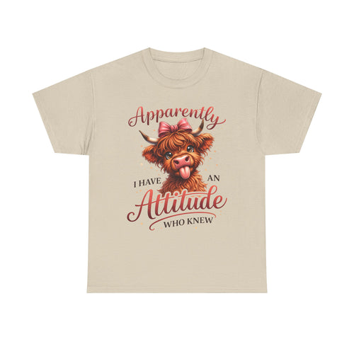 Apparently I Have An Attitude Cow T-Shirt | Cute Highland Cow Graphic