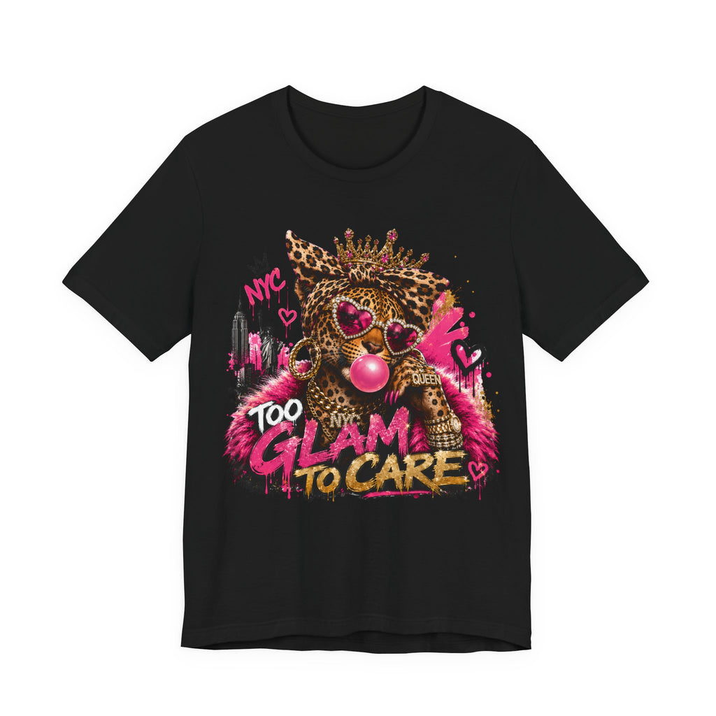 Too Glam To Care Tee — Leopard Crown Cat Graphic Shirt