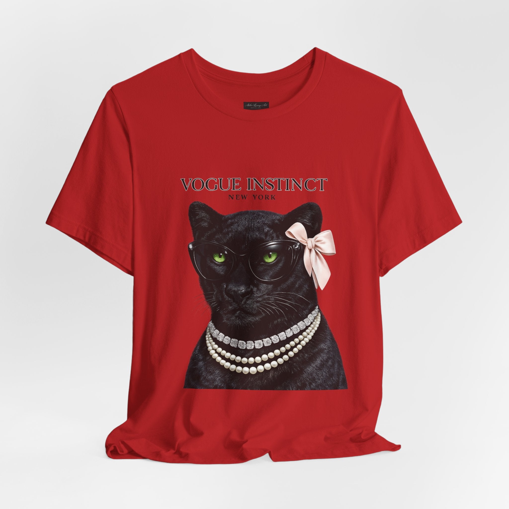 Vogue Instinct Black Cat with Pearls Tee | Fashion Cat T-Shirt