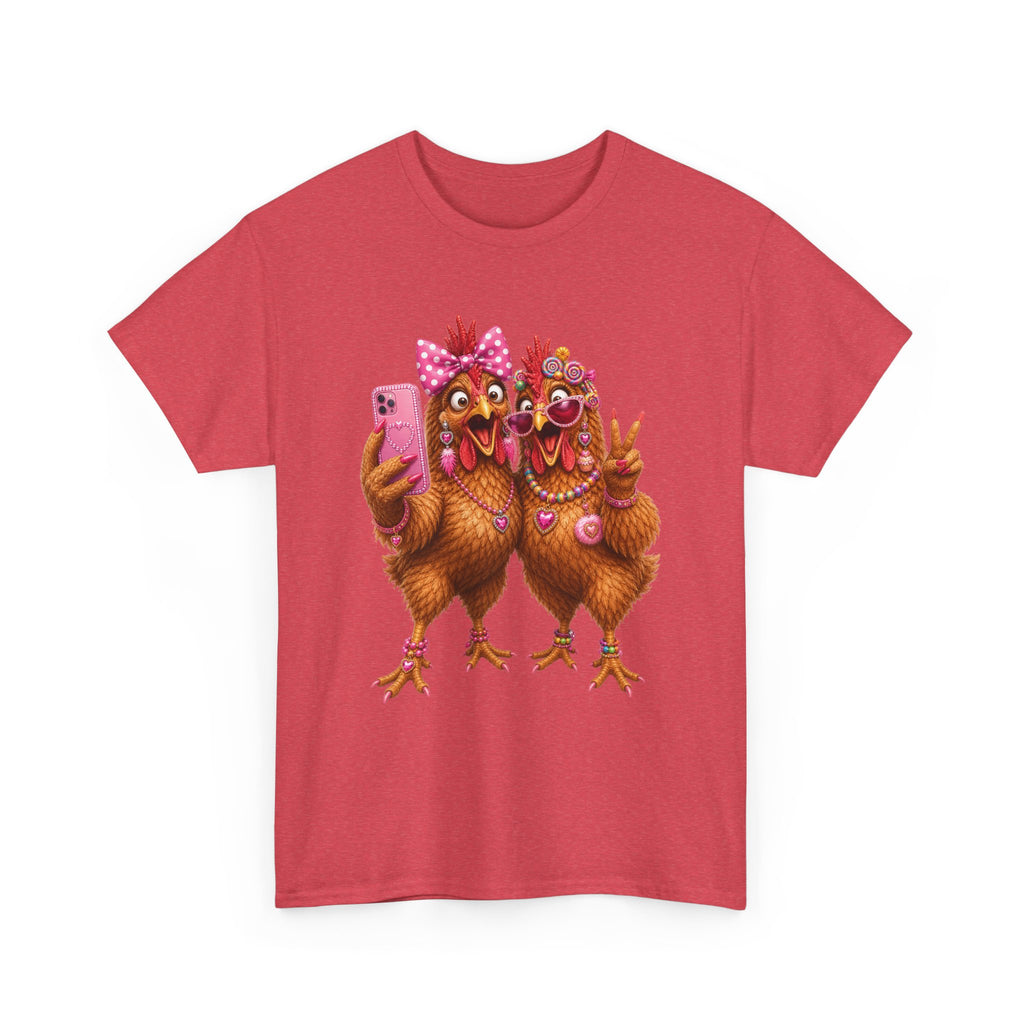 Two Chickens Taking Selfie T-Shirt | Funny Poultry Illustration