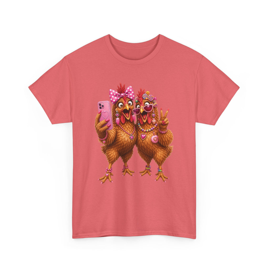 Two Chickens Taking Selfie T-Shirt | Funny Poultry Illustration