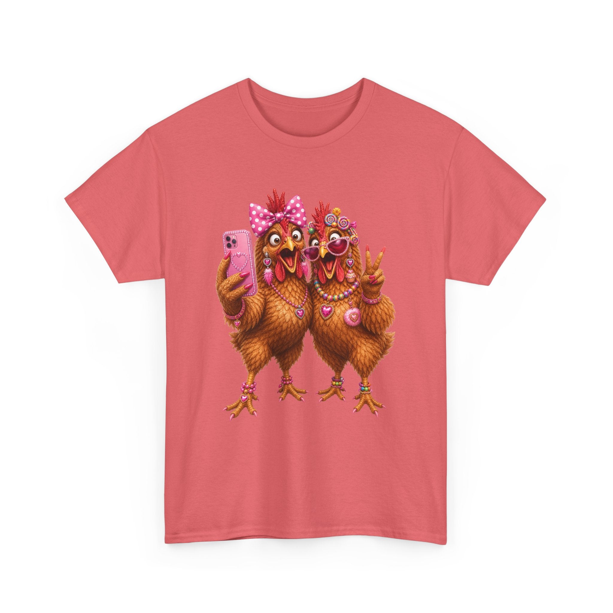 Two Chickens Taking Selfie T-Shirt | Funny Poultry Illustration