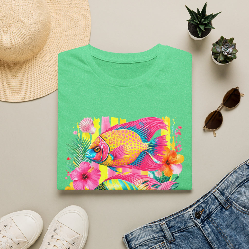 Tropical Colorful Fish T-Shirt | Neon Hibiscus Beach Illustration