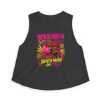 Beach Queen Cat Graphic Crop Top | Tropical Flamingo Bubblegum Retro